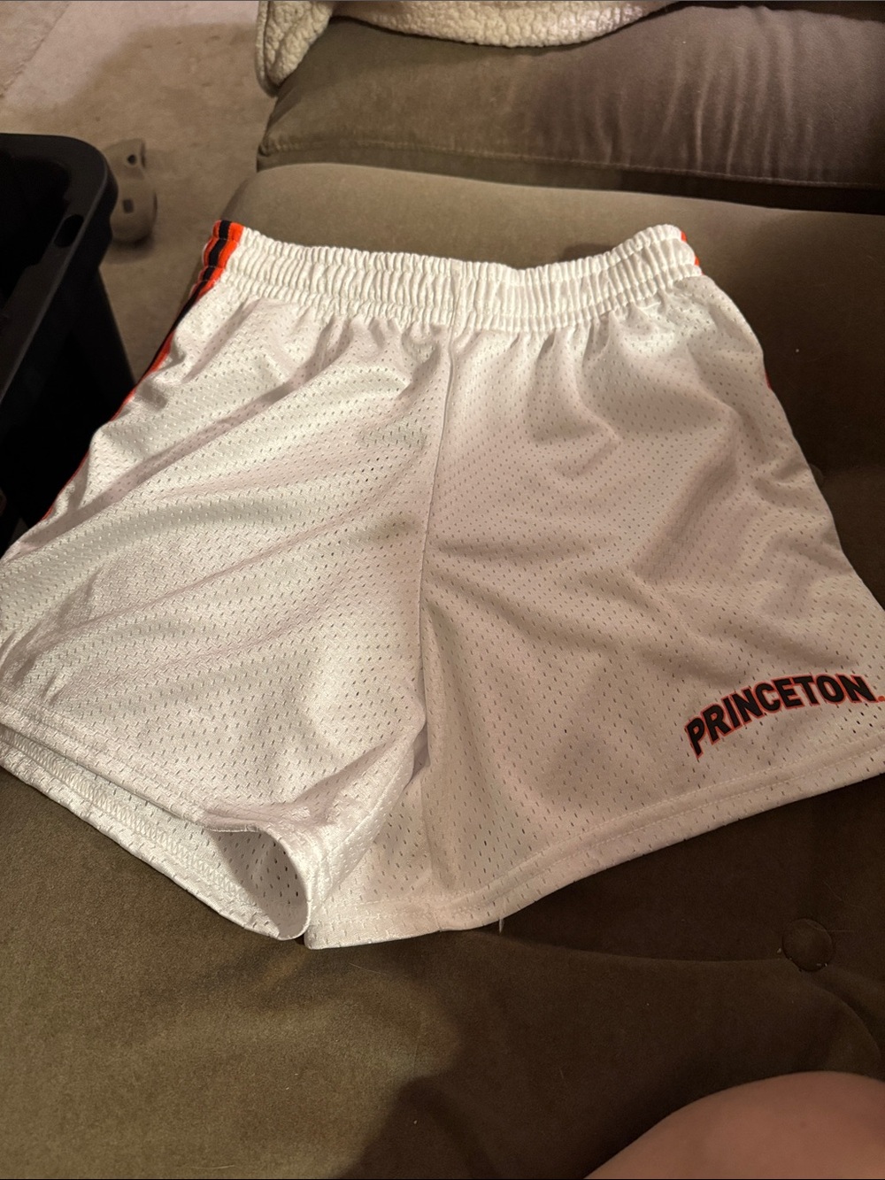 Princeton Women's White Athletic Mesh Shorts with Orange Trim
